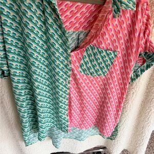 Entro Pink and Green Geometric Shirt